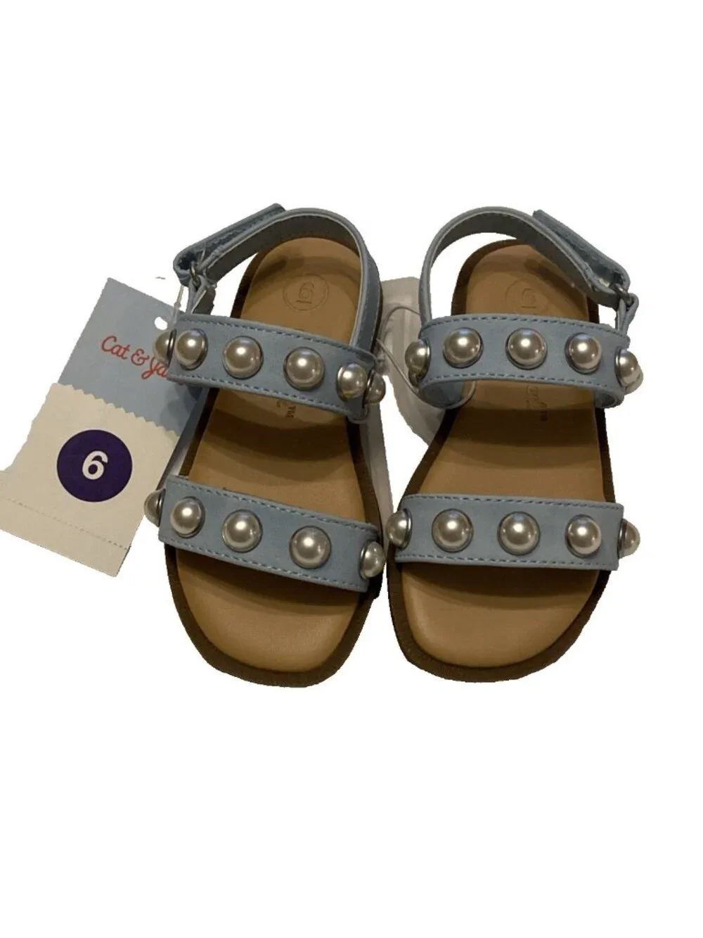 Girls Toddler Sandals Sz 6 Selene Light Blue Faux Pearl Studded Ca t& Jack NWT